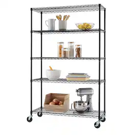 TRINITY - 5-Tier 48x18x72 Outdoor Commercial Wire Shelving NSF w/ Wheels Black Epoxy - Black Epoxy