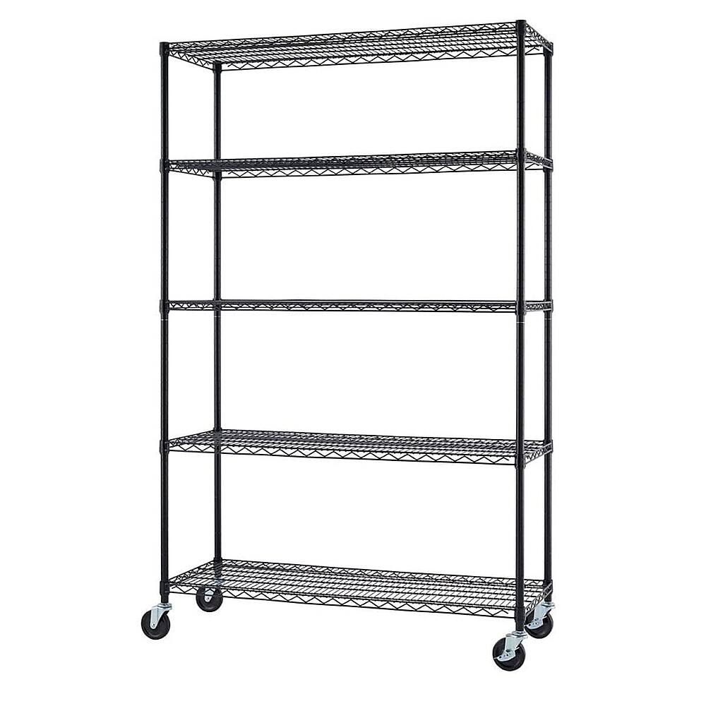 Left. TRINITY - TRINITY 5-Tier | 48x18x72 | Outdoor Commercial Wire Shelving | NSF | w/ Wheels | Black Epoxy - Black Epoxy.