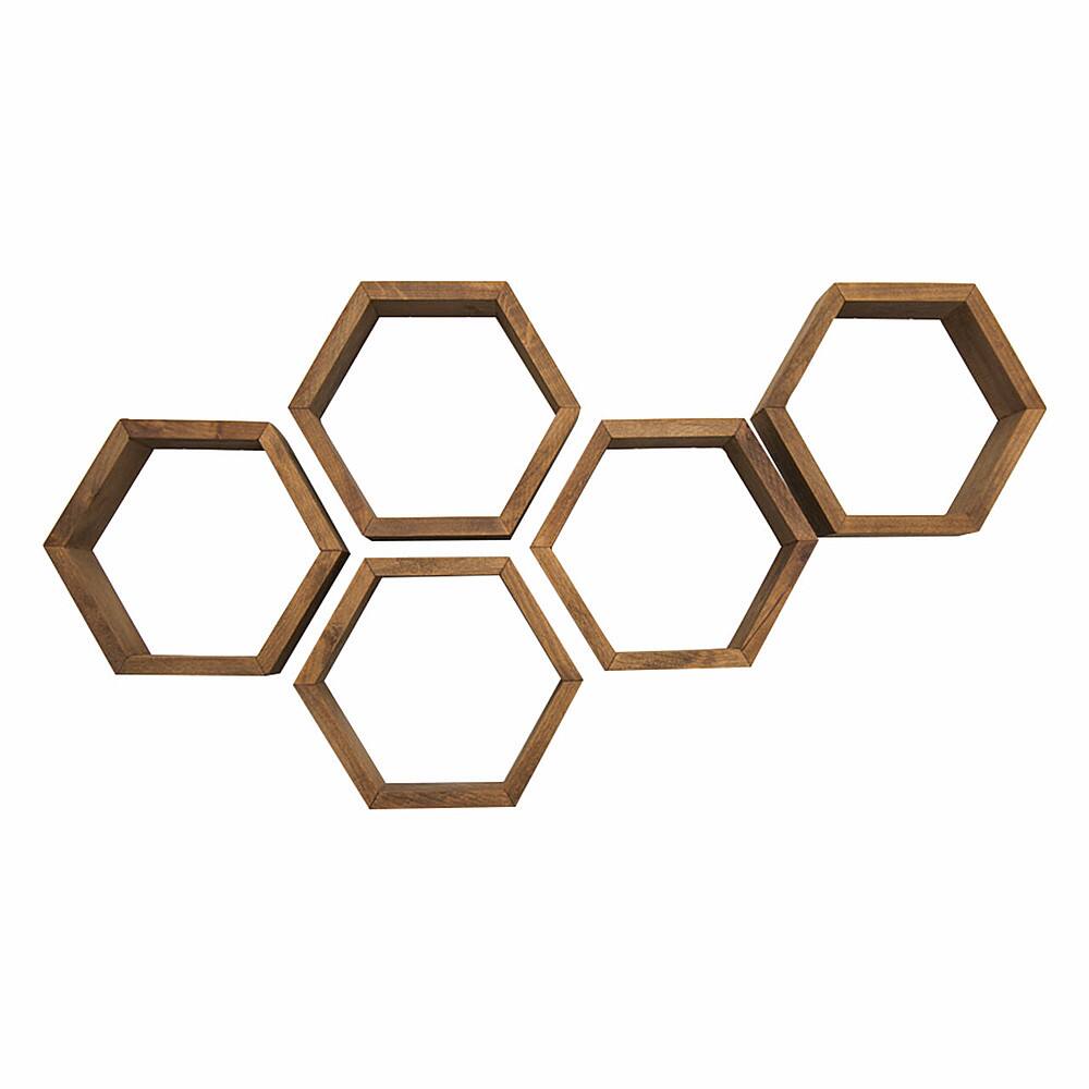 Left. TRINITY - DRAKESTONE | Hexagon Shelves | 5-Pack | Walnut - Walnut.