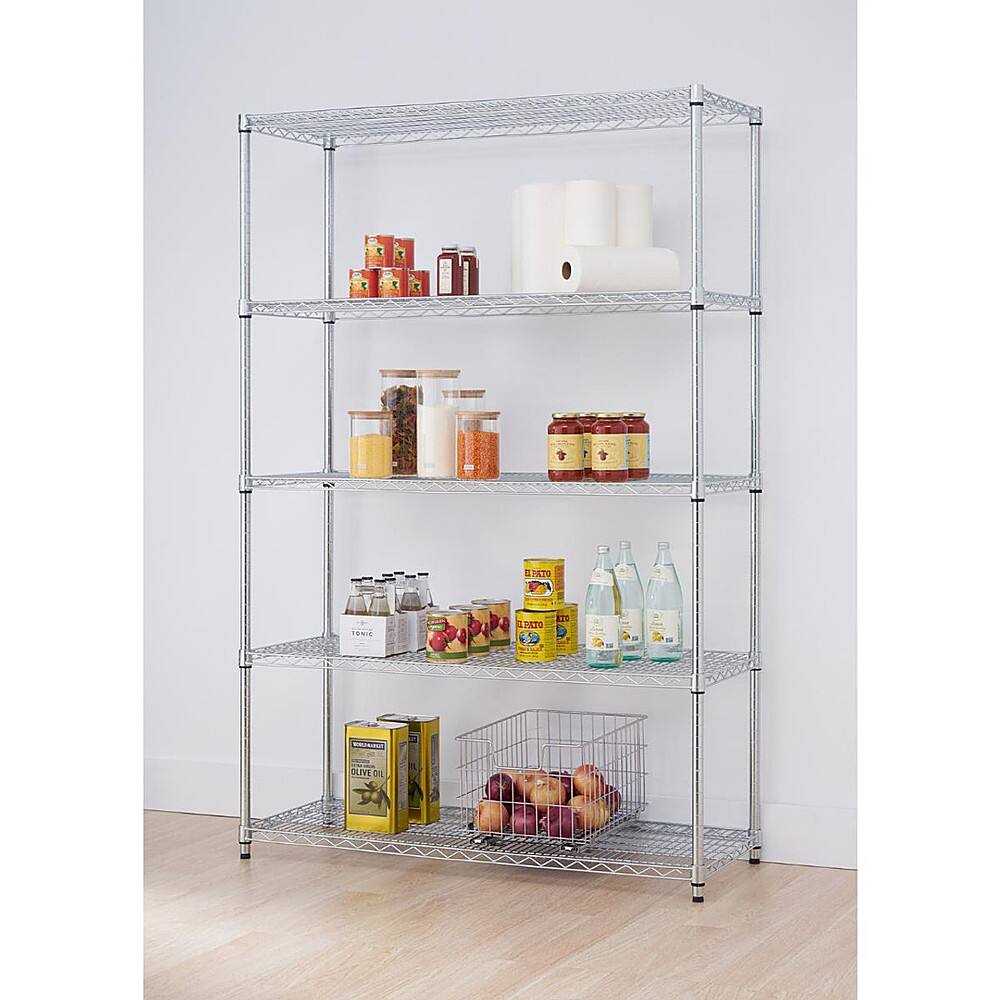 Left. TRINITY - TRINITY EcoStorage® 5-Tier | 48x18x72 | Commercial Wire Shelving | NSF | Chrome - Chrome.