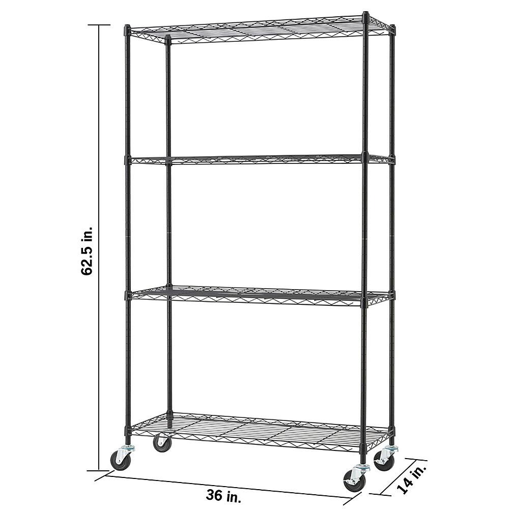 Left. TRINITY - TRINITY BASICS® 4-Tier | 36x14x60 | Wire Shelving | NSF | w/ Wheels | Black - Black.