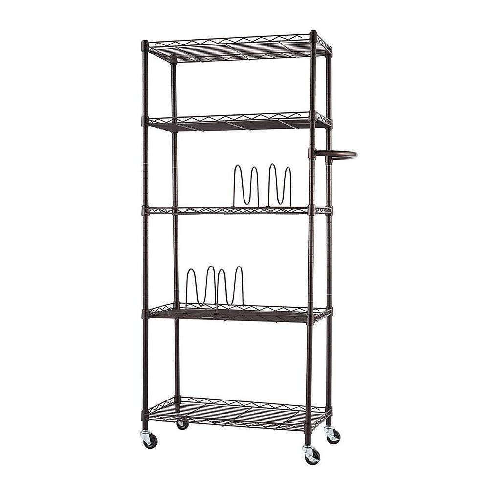 Left. TRINITY - TRINITY BASICS® 5-Tier | 24x12x55.5 | Pantry Rack | NSF | w/ Wheels | Dark Bronze - Dark Bronze.