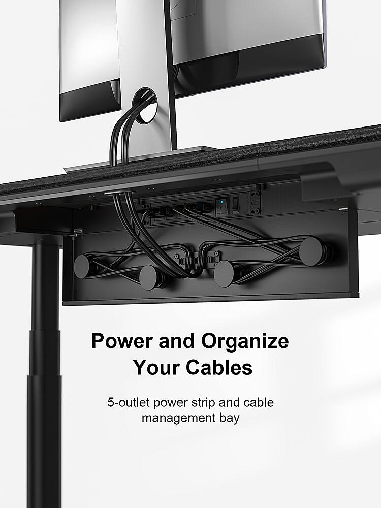 Power and Organize Your Cables: 5-outlet power strip and cable management bay