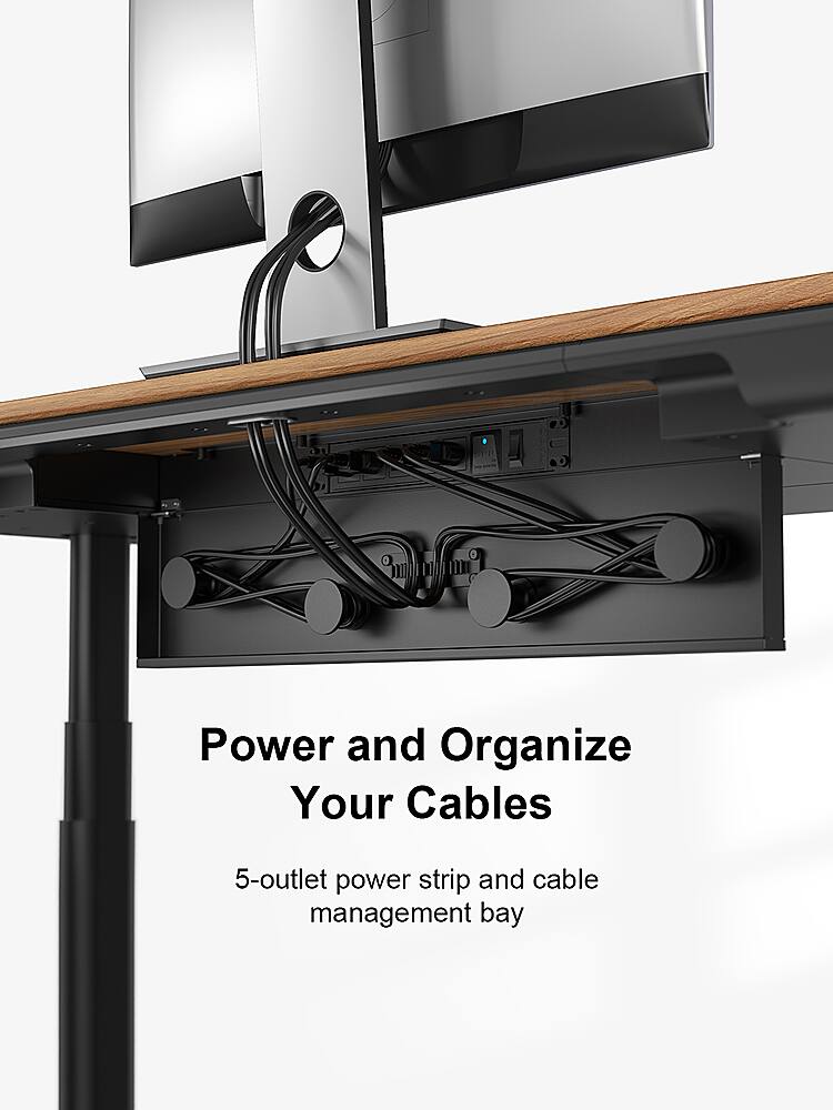 Power and Organize Your Cables: 5-outlet power strip and cable management bay