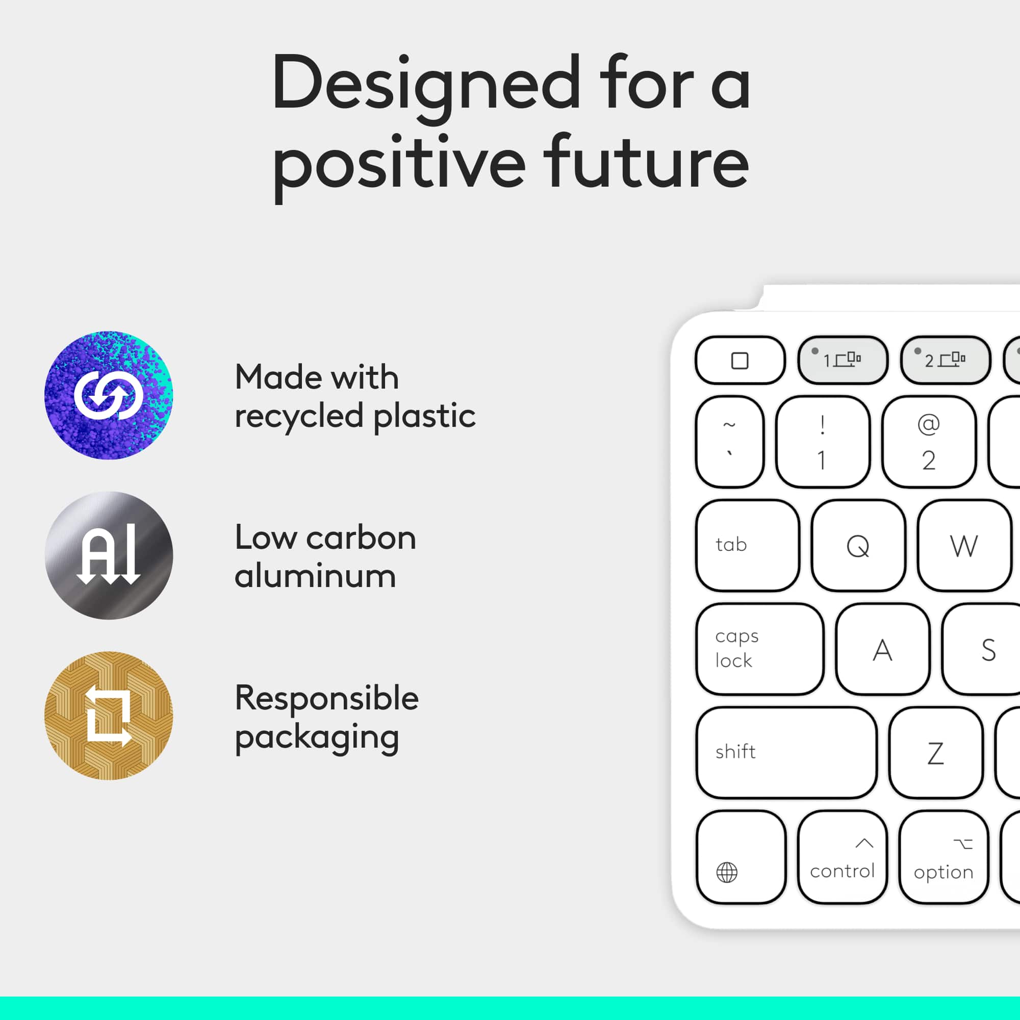 Designed for a positive future. Made with recycled plastic. Low carbon aluminum tab. Responsible packaging.