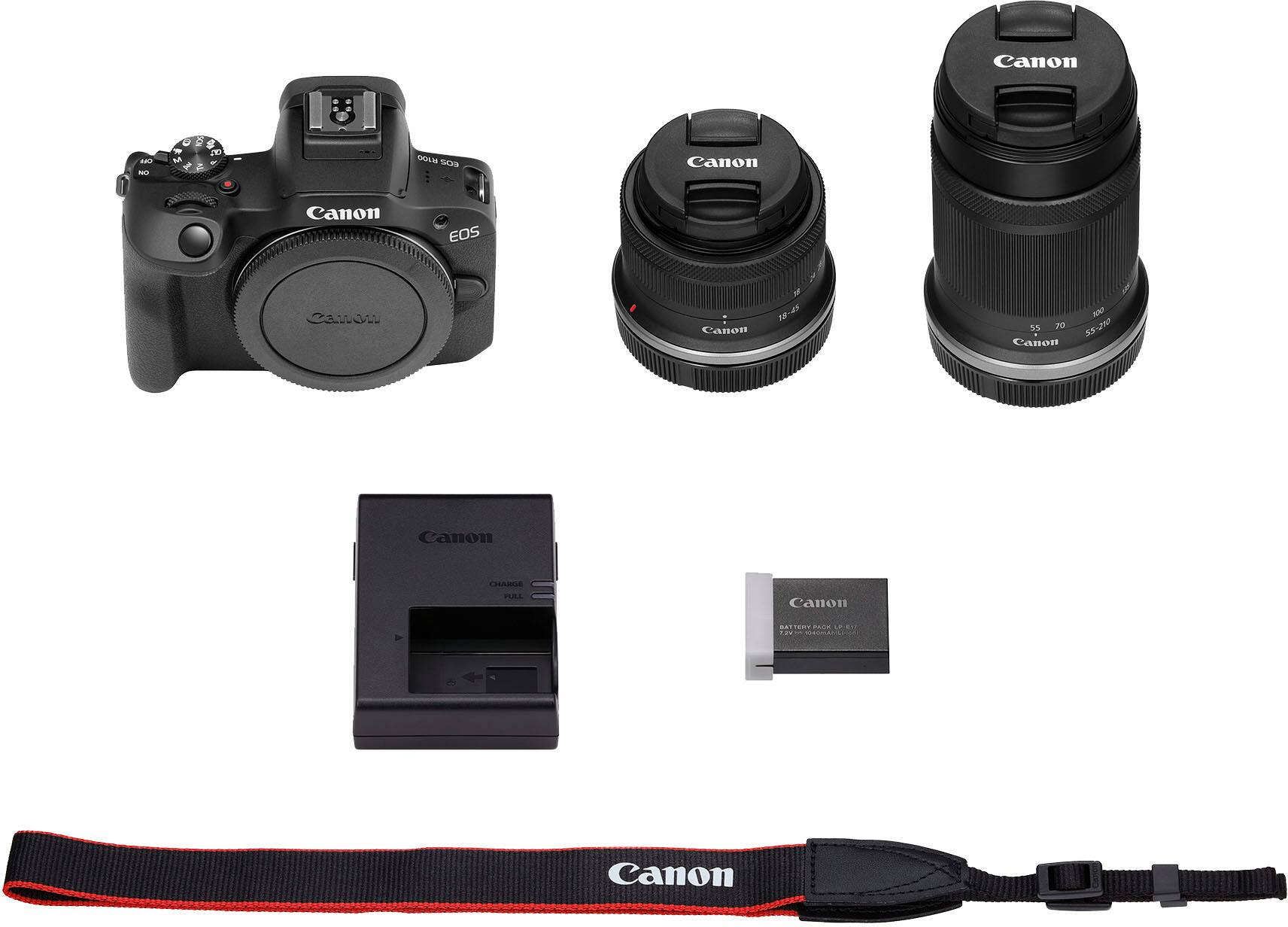 Alt View 14. Canon - EOS R100 4K Video Mirrorless Camera Special Edition 2 Lens Kit with RF-S 18-45mm and RF-S 55-210mm Lenses - Black.