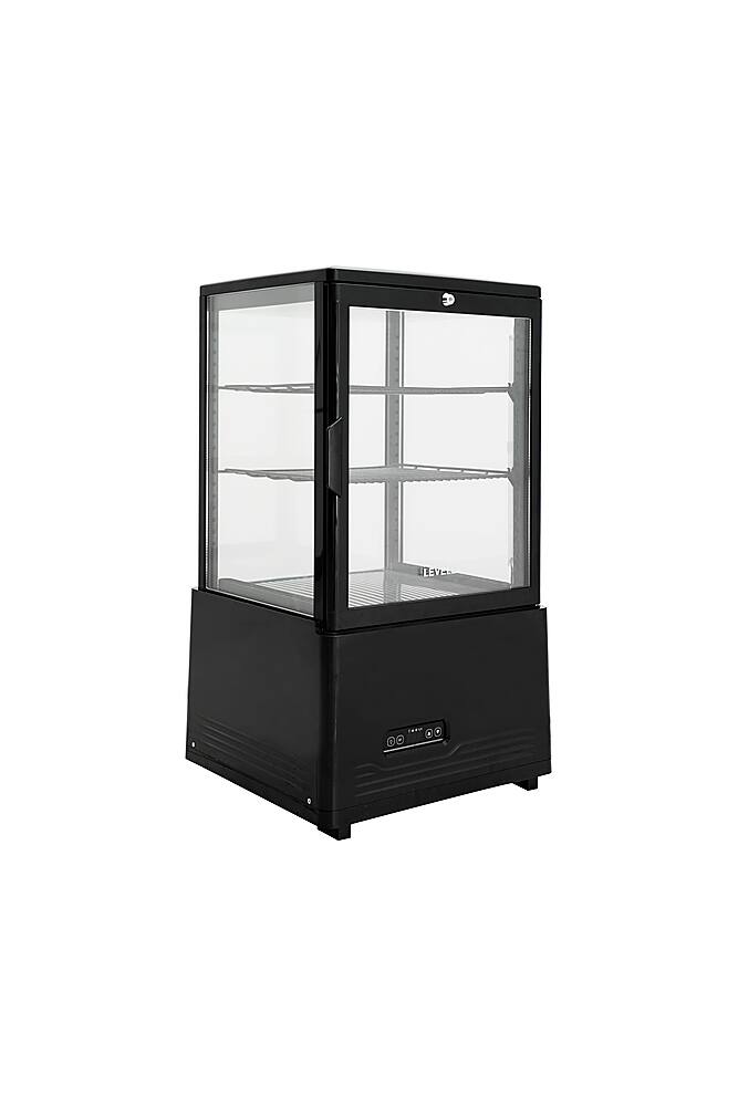 Left. Premium Levella - 2.1 Cu. Ft. 4-Sided Glass Commercial Merchandiser Refrigerated Display Case - Black.