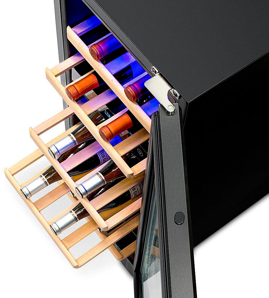 Left. NewAir - Newair Built-In Dual Zone Wine Cooler w/ Beech Wood Shelves - Black.