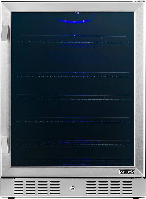 Left. NewAir - Newair 24” Built-in Beverage Fridge w/ Triple-Pane Glass - Stainless Steel.