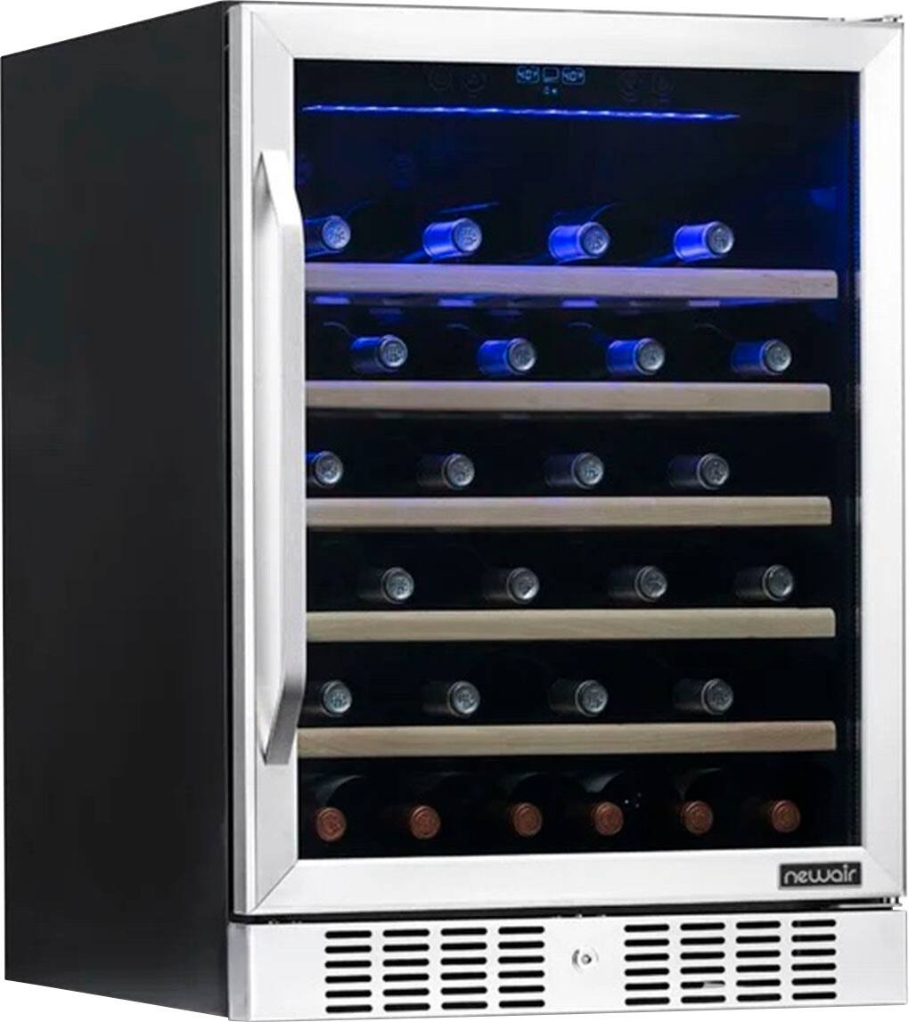 Front. NewAir - Newair 24" Built-In Wine Fridge w/ Beech Wood Shelves - Stainless Steel.