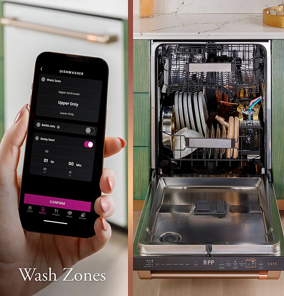 The text on the image is related to a dishwasher and its settings. The text is grouped and corrected as follows:

1. Wash Zone: Upper and Lower
2. Upper Only
3. Lower Only
4. Bottle Jets
5. Delay Start
6. 00:01 Hr
7. 02 Min
8. DI 00 Min
9. Confirm Mode - Ascipes Extes servina Wash Zones - I - I

The text is organized and grouped to provide a clear understanding of the dishwasher settings.