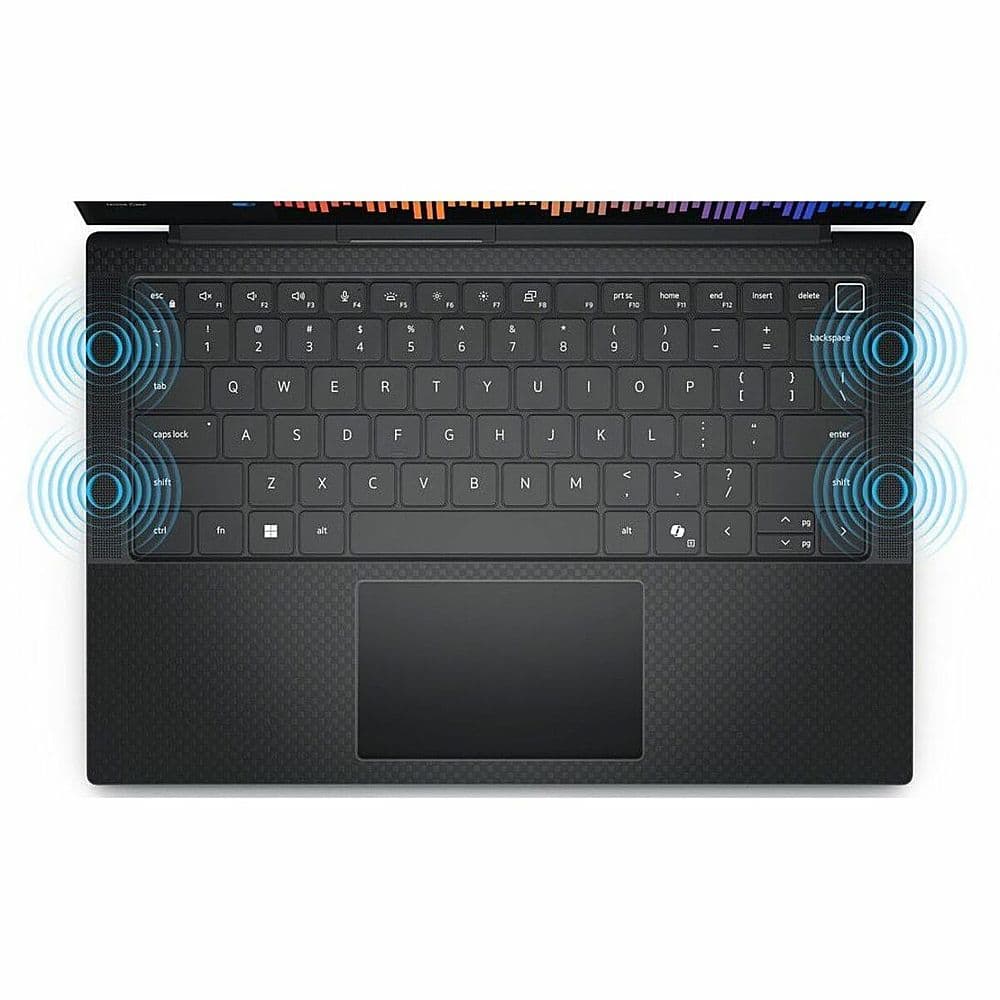 The image features a laptop computer with a keyboard and a mouse. The keyboard has a wireless mouse attached to it, and there are two blue lights on the laptop. The laptop is open, and the keyboard is in focus. The image is categorized as Laptop_Computers.