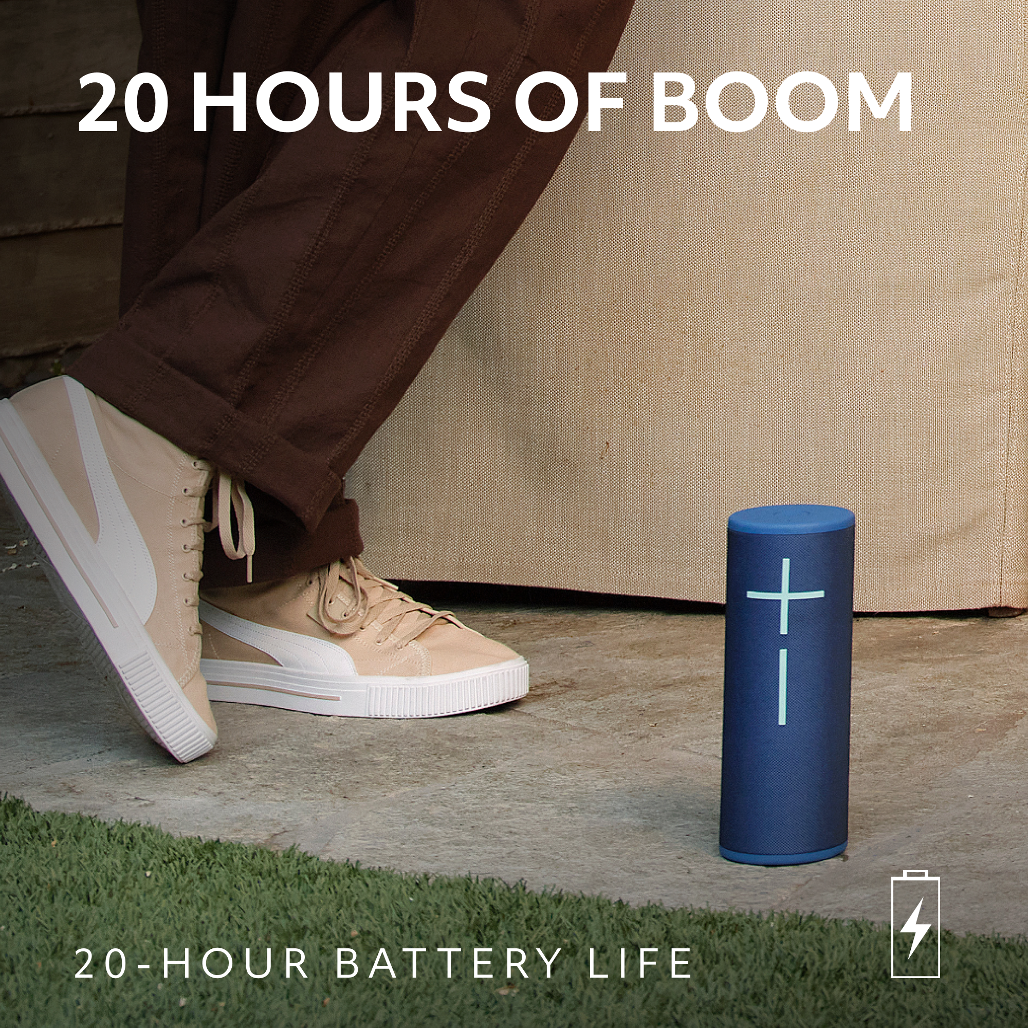 20 HOURS OF BOOM + 20-HOUR BATTERY LIFE