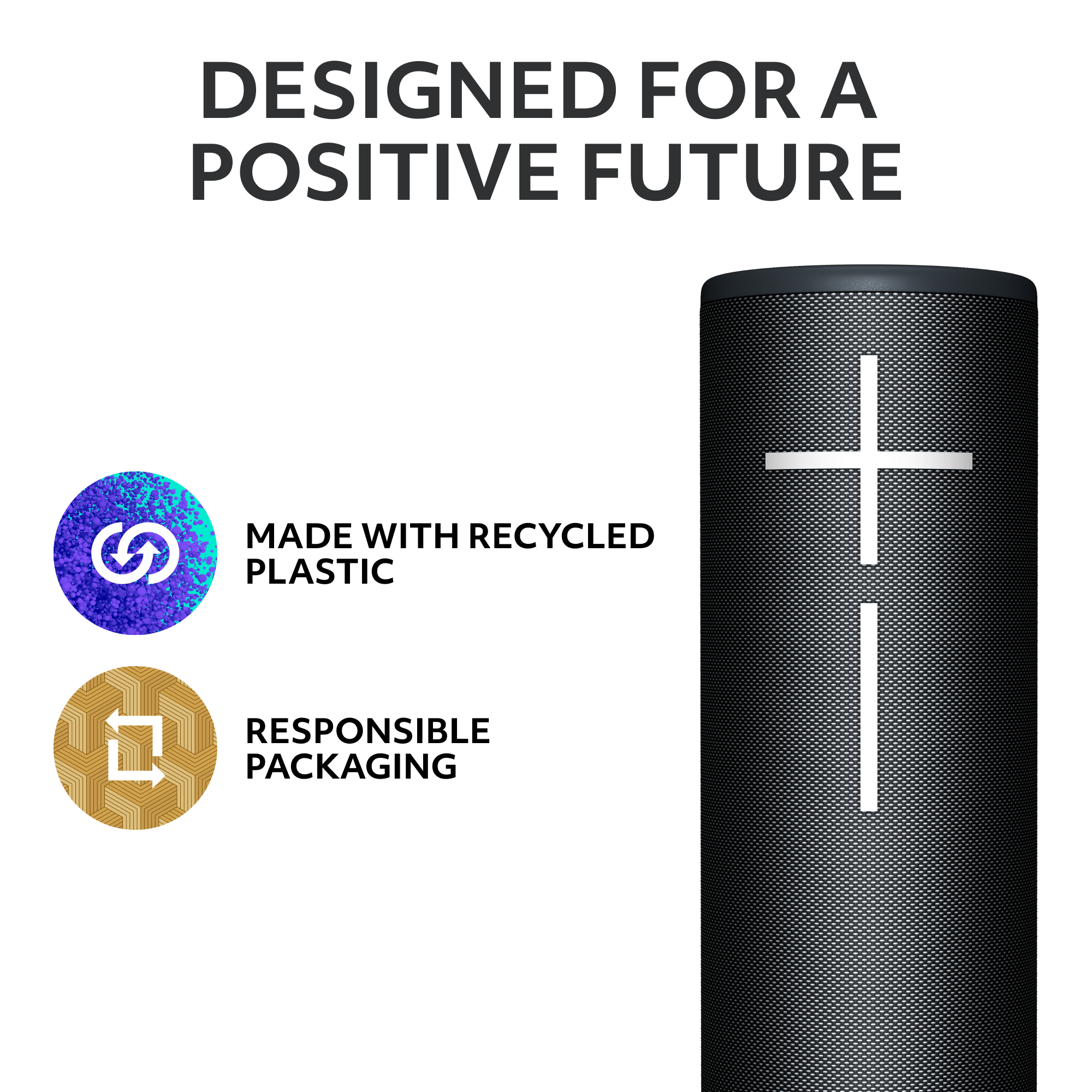 Designed for a Positive Future. Made with Recycled + Plastic Responsible Packaging.