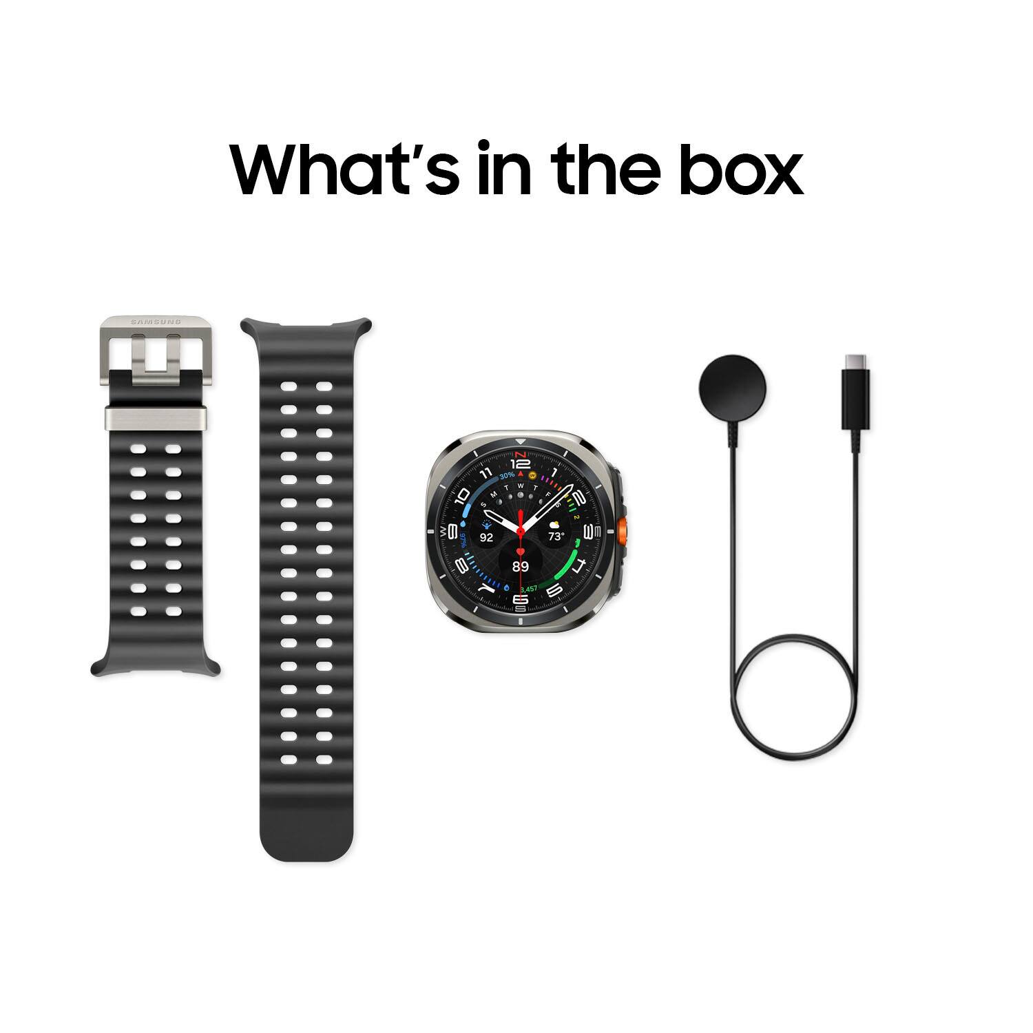 What's in the box:
* Watch
* Strap
* Charger