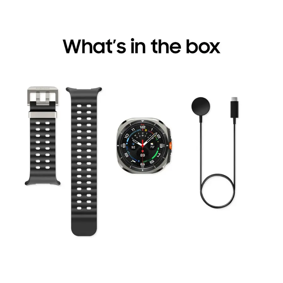 What's in the box:

* Watch
* Strap
* Charger