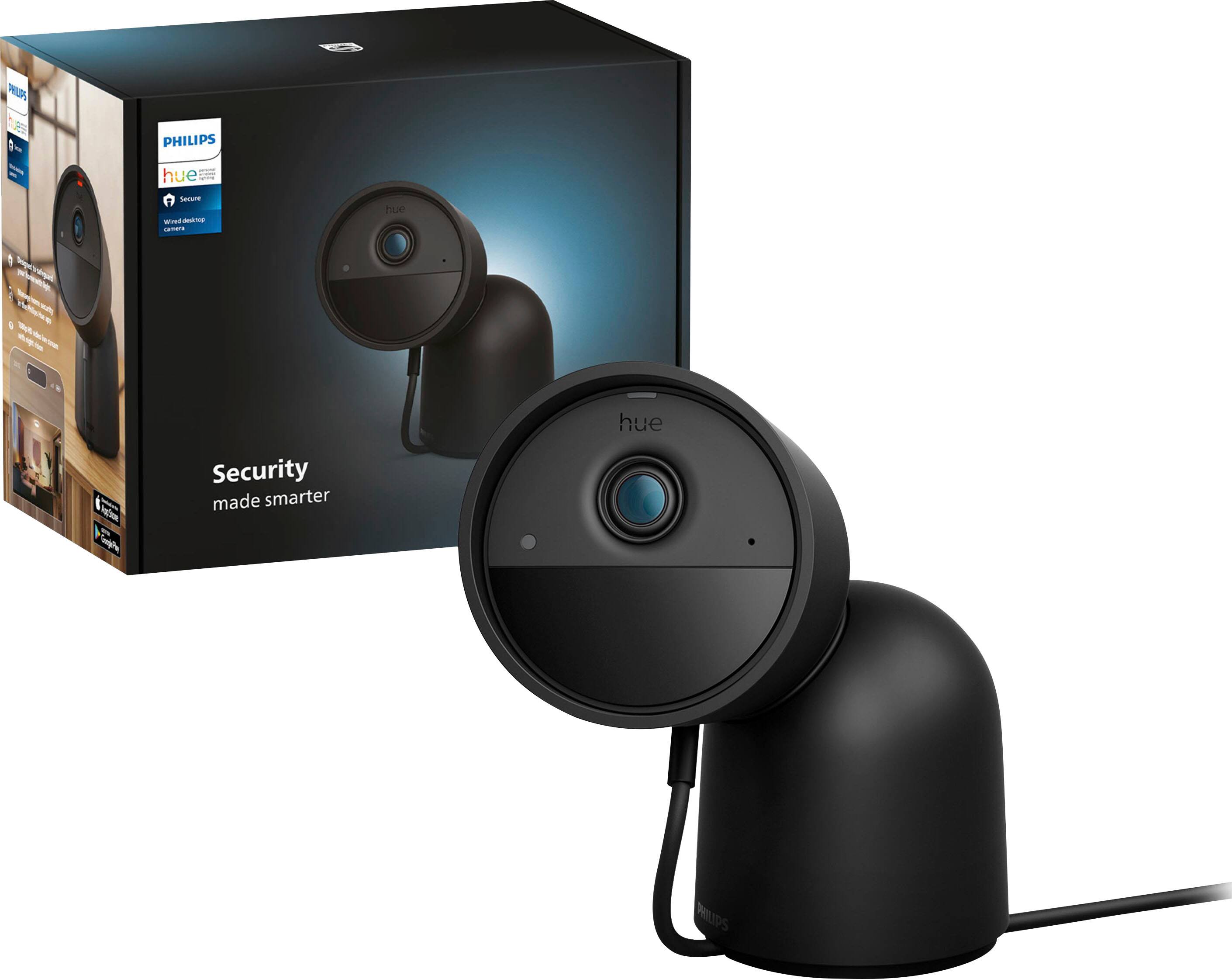 Philips - Hue Desktop Wired Security Camera w/Stand - Black