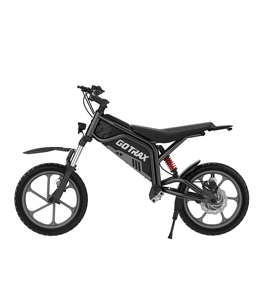 Left. GoTrax - Fitz 16" Electric Dirt Bike w/15mi Max Range & 15.5 mph Max Speed - Black.