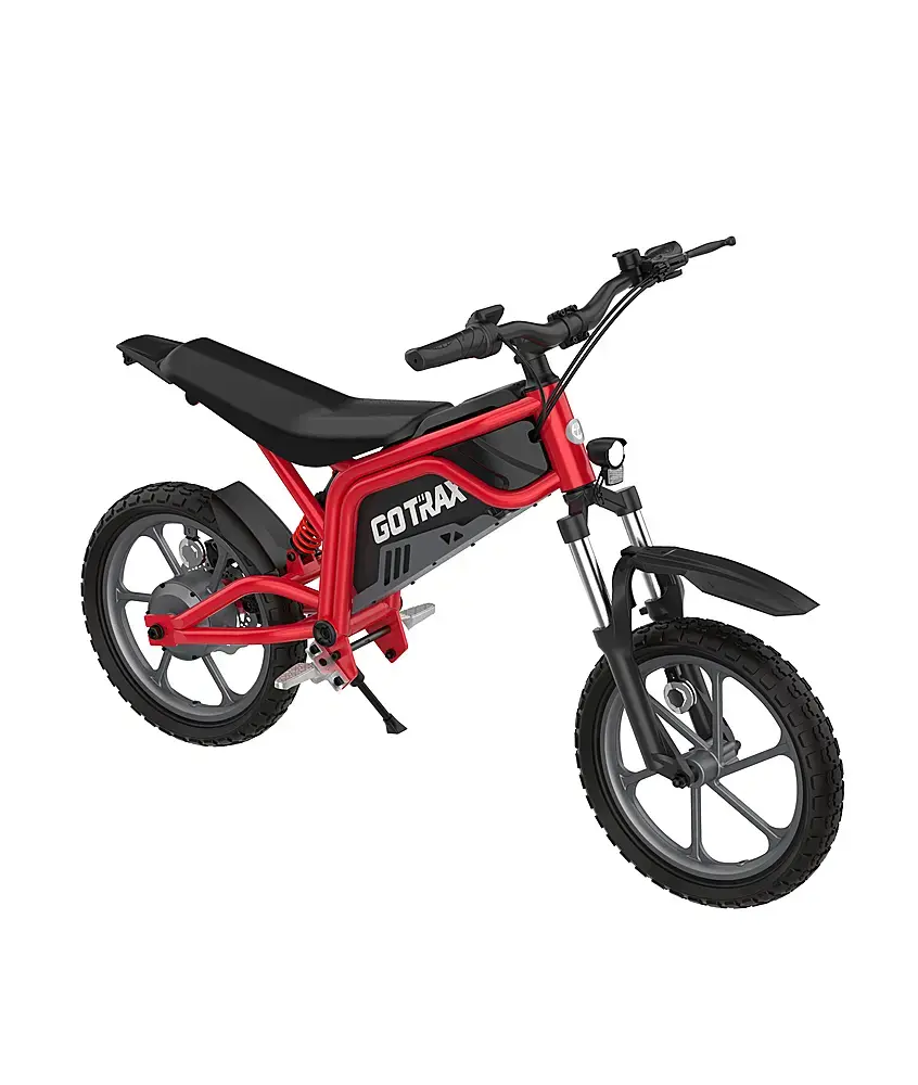 Angle. GoTrax - Fitz 16" Electric Dirt Bike w/15mi Max Range & 15.5 mph Max Speed - Red.