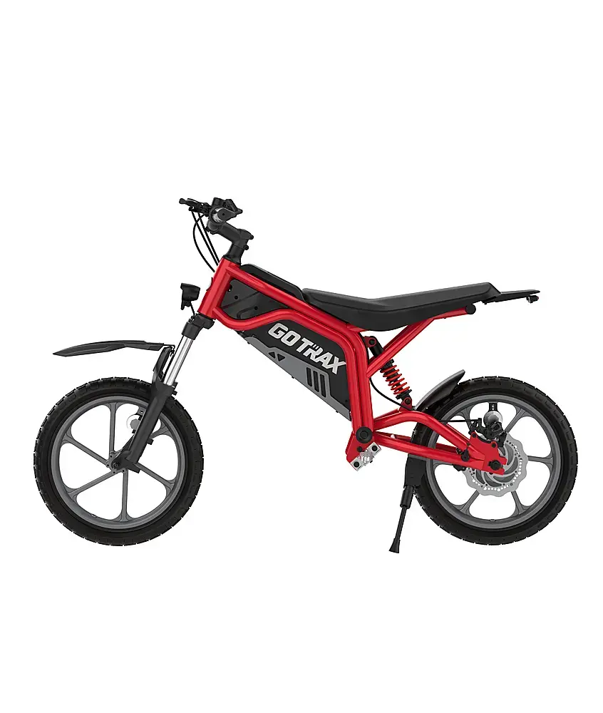 Left. GoTrax - Fitz 16" Electric Dirt Bike w/15mi Max Range & 15.5 mph Max Speed - Red.