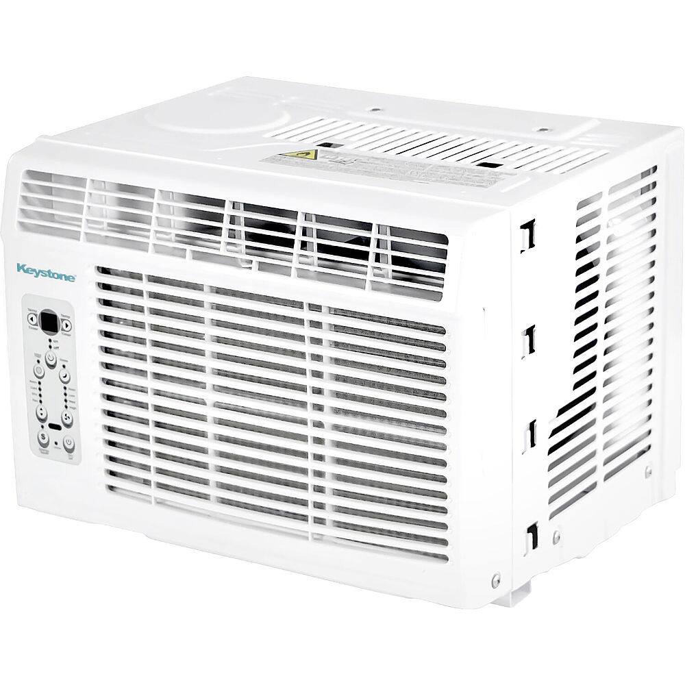 Left. Keystone - 12,000/11,600 BTU 230V Window/Wall Air Conditioner with 11,000 BTU Supplemental Heat Capability - White.