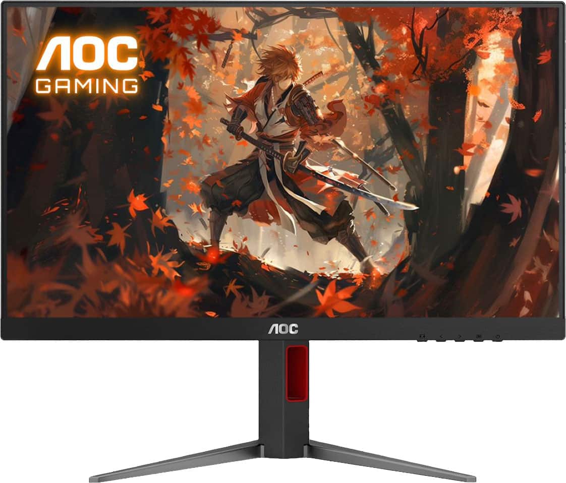 Front. AOC - 24G4 23.8" IPS Gaming Monitor, FHD (1920x1080), 180Hz, 1ms, Freesync, HDR10 - Black/Red.