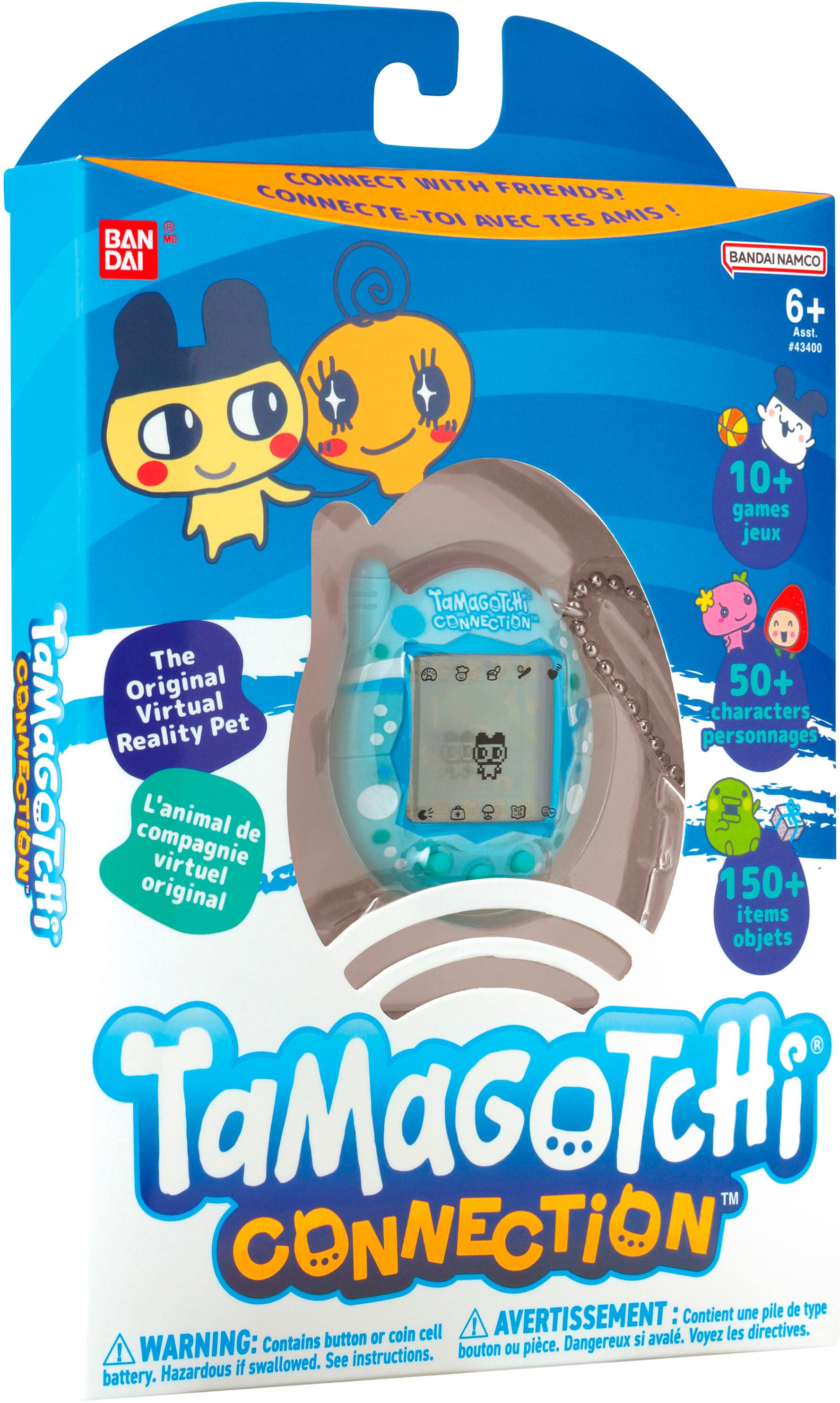 BANDAI NAMCO CONNECT WITH FRIENDS! CONNECTE-TOI AVEC TES AMIS! TaMaGoTch CONNECTION The 6 Original 50+ Virtual Pet characters Reality personnages CONNECTION Contient une pile de type coin cell AVERTISSEMENT: aval. Voyez les directives. Contains button or Dangereux WARNING: See instructions. bouton Du piice. Hazardous F swallowed. battery.