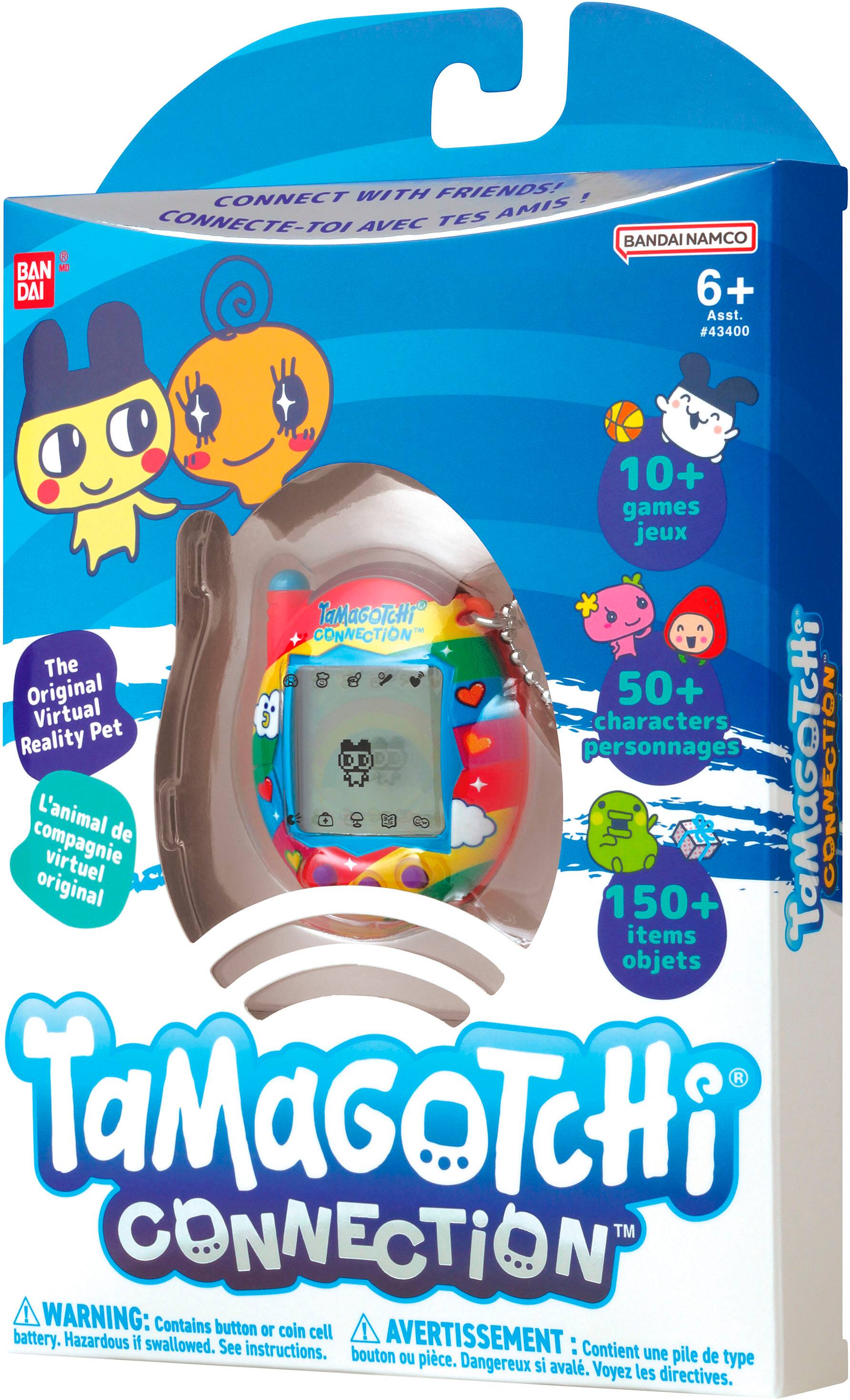 BAN DAI CONNECT WITH FRIENDS! The Original 50+ Virtual Pet characters Reality DDDE personnages TaMaGOTCHI CONNECTION The Original 150+ items objets TaMaGoTcHi TM CONNECTION WARNING: Contains button D coin cell battery. Hazardous if swallowed. See instructions. AVERTISSEMENT : Contient une pile de DU plce. Dangereux type in aval. Voyez les directives.