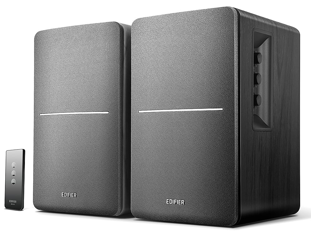 The text on the image reads "Edifier" three times, indicating that the speaker system is made by the Edifier brand.