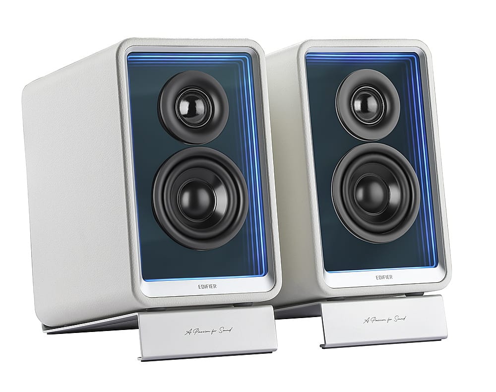 Edifier - QR65 2.0 Bluetooth Multimedia Speaker System with 65W GaN Charging, Lighting Effects, and Strong Base (Pair) - White - Front_Zoom