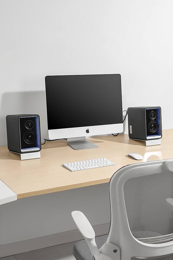 Left. Edifier - QR65 2.0 Bluetooth Multimedia Speaker System with 65W GaN Charging, Lighting Effects, and Strong Base (Pair) - White.