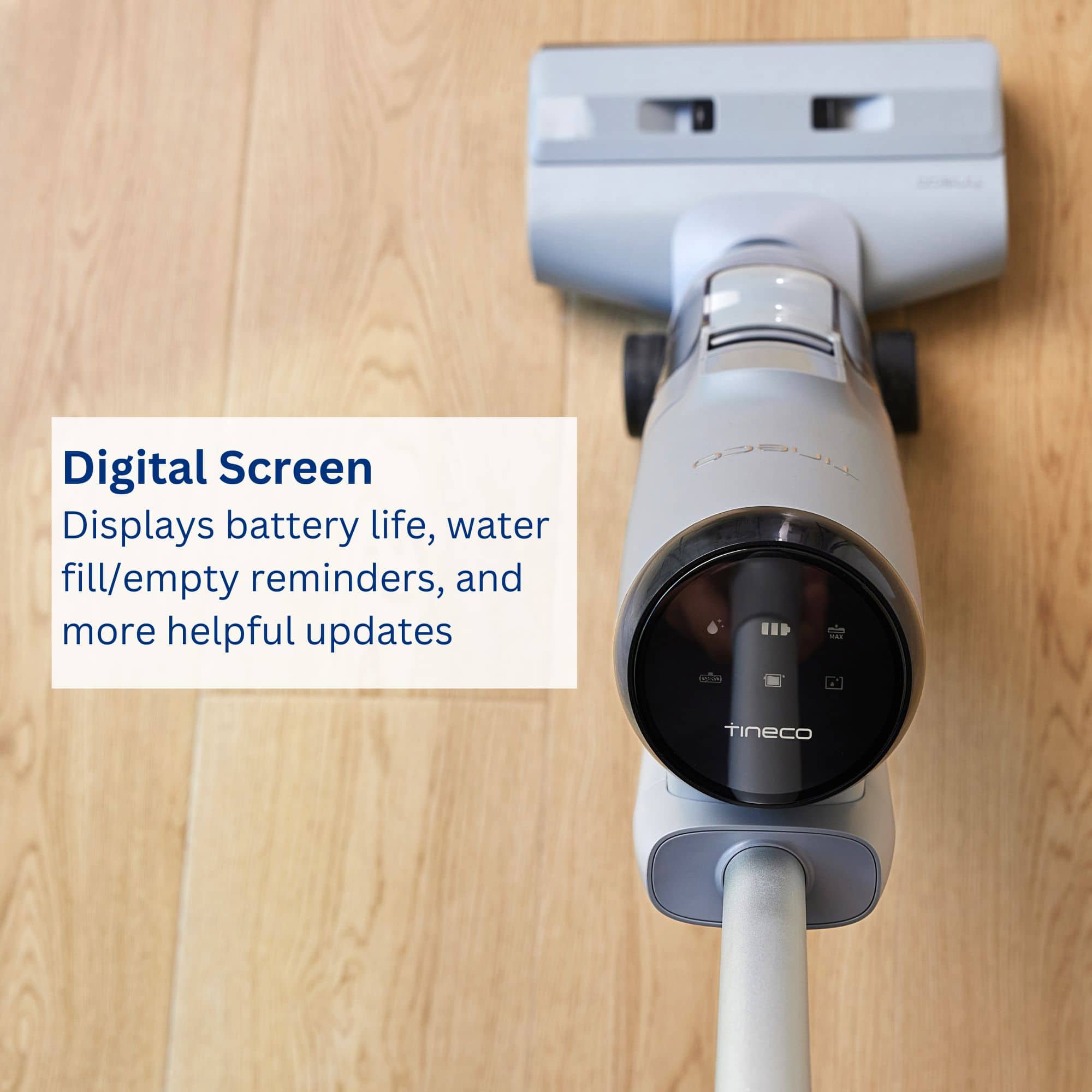 Digital Screen displays battery life, water fill/empty reminders, and more helpful updates. Itineco.