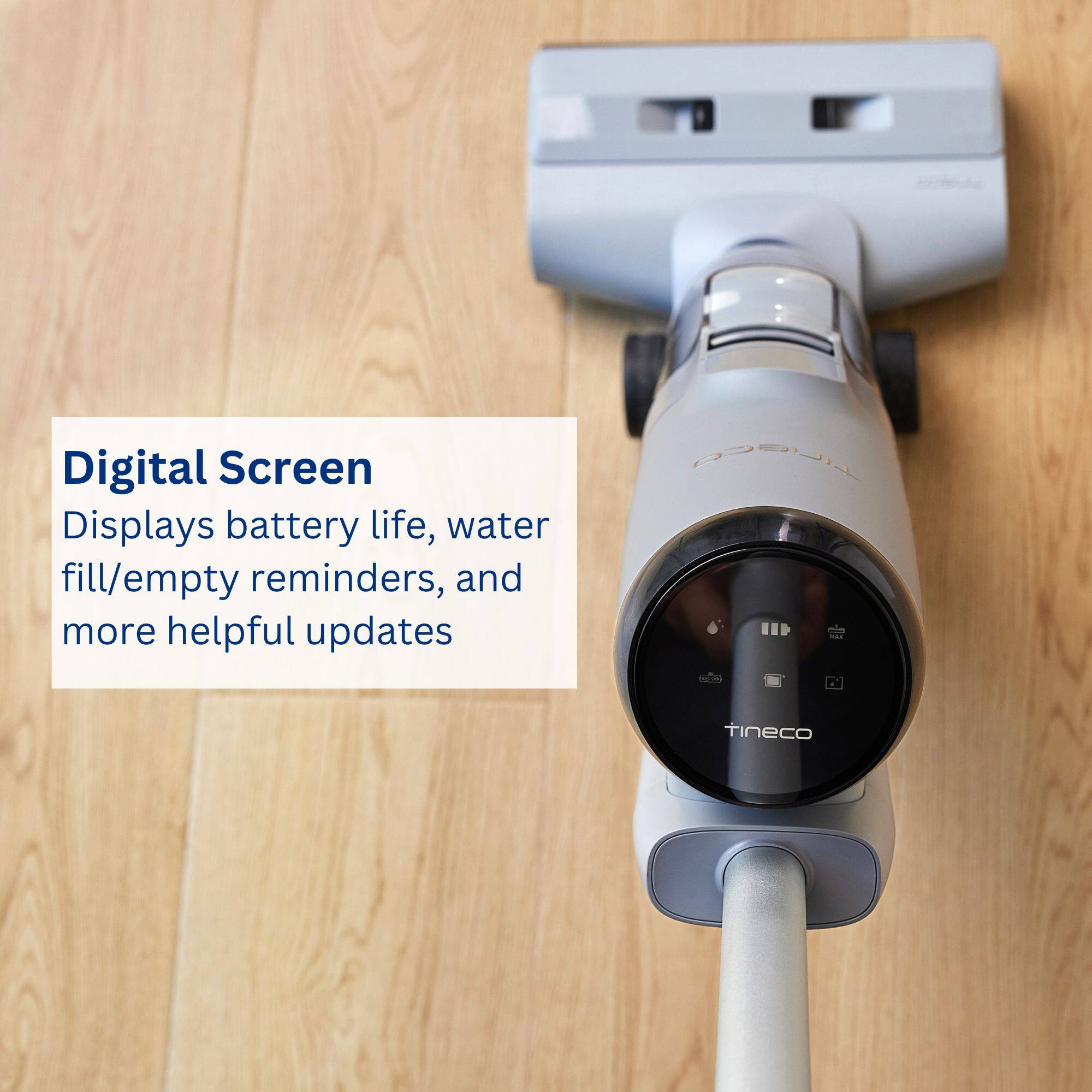 Digital Screen displays battery life, water fill/empty reminders, and more helpful updates. Itineco.