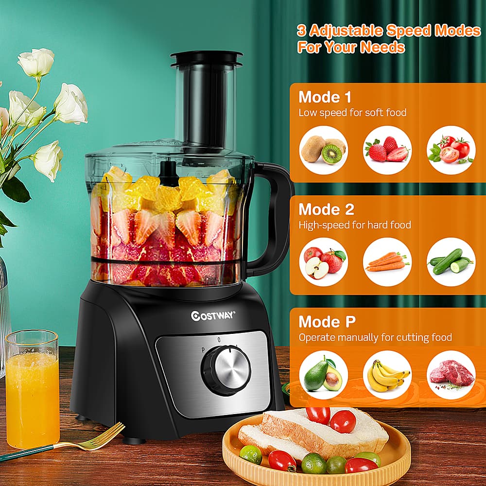 Costway 8 Cup Food Processor 500W Variable Speed Blender Chopper w/ 3
