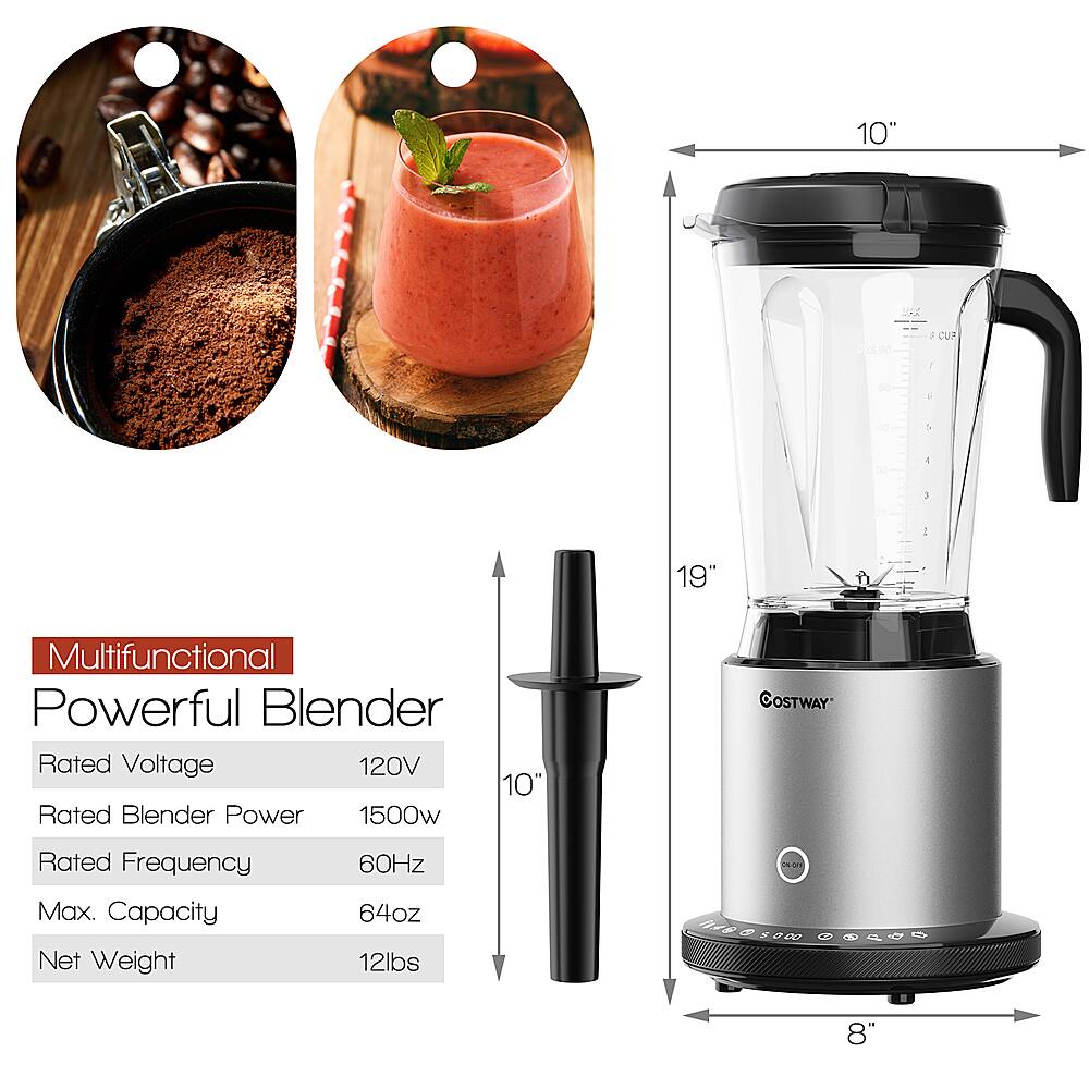 Multifunctional Powerful Blender Rated Voltage 120V, Rated Blender Power 1500W, COSTWAY Rated Frequency 60Hz, Max. Capacity 64oz, Net Weight 12lbs.