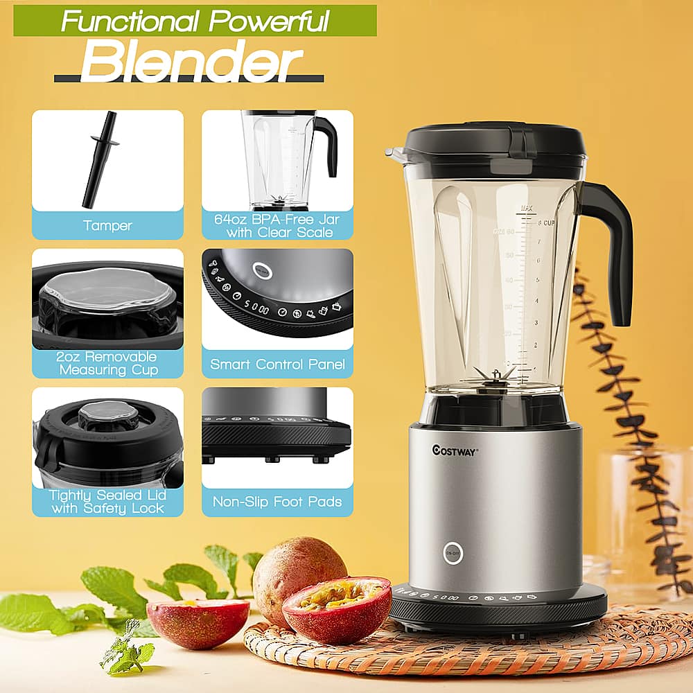 Functional Powerful Blender Tamper 64oz BPA-Free Jar with Clear Scale dte dd WX J CUA 1 50 d 4 d 4 5 0 D0 30 A : - 2oz Removable Measuring Cup Smart Control Panel 1 - e d I dia. OSTWAY Tightly Sealed Lid with Safety Lock Non-Slip Foot Pads 14801000 06495