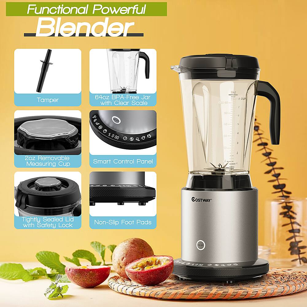 Functional Powerful Blender Tamper 64oz BPA-Free Jar with Clear Scale dte dd WX J CUA 1 50 d 4 d 4 5 0 D0 30 A : - 2oz Removable Measuring Cup Smart Control Panel 1 -  e  d I dia. OSTWAY Tightly Sealed Lid with Safety Lock Non-Slip Foot Pads  14801000 06495