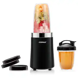 Costway - 1000W Portable Blender 6-Blade Smoothie Blender with 12 Oz & 24 Oz Travel Bottle - Black/Silver