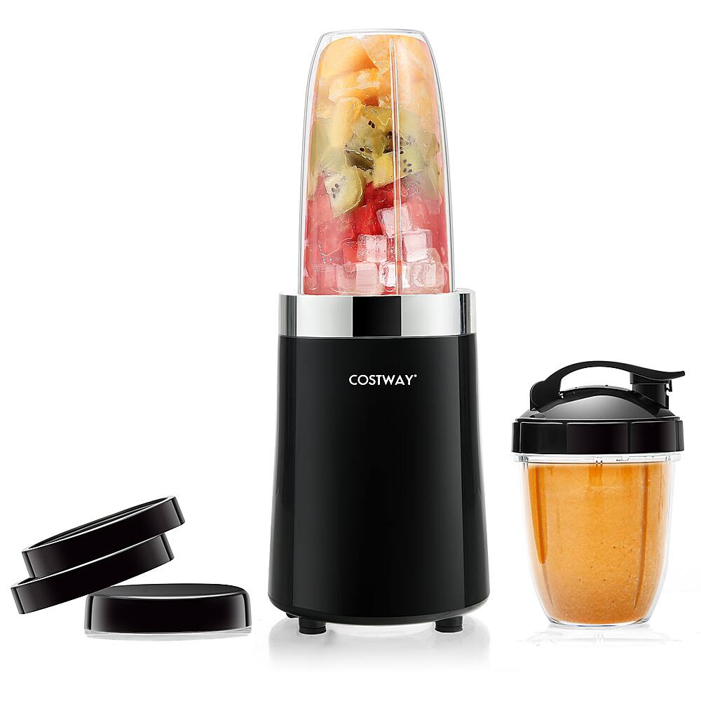 Front. Costway - 1000W Portable Blender 6-Blade Smoothie Blender with 12 Oz & 24 Oz Travel Bottle - Black/Silver.
