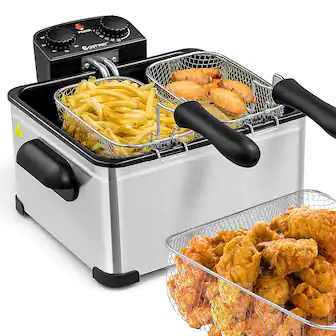 Costway - Electric Deep Fryer 5.3QT/21-Cup 1700W w/ Triple Basket - Black/Silver