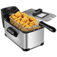 Costway - 3.2 Quart Electric Deep Fryer 1700W Stainless Steel Timer Frying Basket - Black + Silver - Front_Zoom