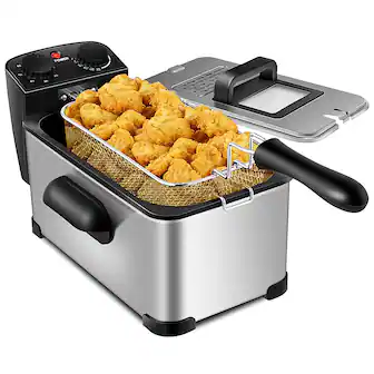 Front. Costway - 3.2 Quart Electric Deep Fryer 1700W Stainless Steel Timer Frying Basket - Black + Silver.