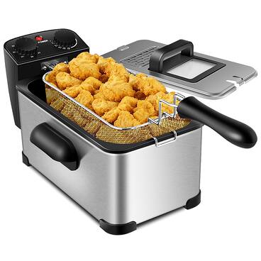 Front. Costway - 3.2 Quart Electric Deep Fryer 1700W Stainless Steel Timer Frying Basket - Black + Silver.