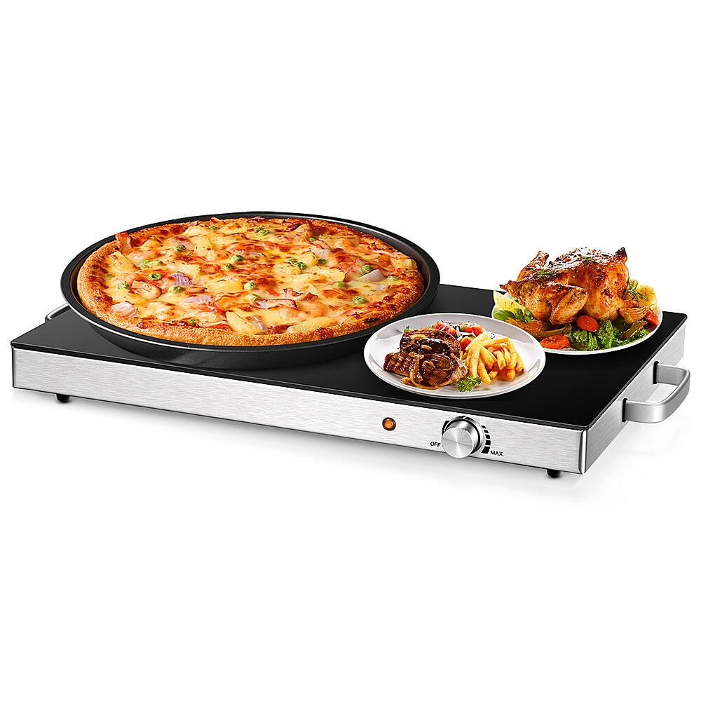 Costway - 22''x 14'' Electric Warming Tray Hot Plate Dish Warmer w/ Adjustable Temperature - Silver/Black