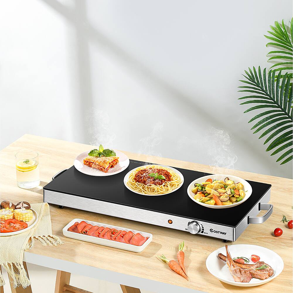 Alt View 12. Costway - 22''x 14'' Electric Warming Tray Hot Plate Dish Warmer w/ Adjustable Temperature - Silver/Black.