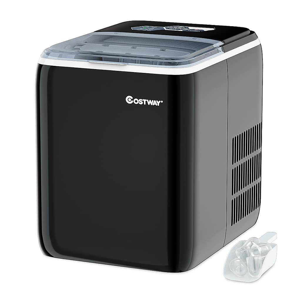 Front. Costway - Portable Countertop Ice Maker Machine 44Lbs/24H Self-Clean w/Scoop - Black.