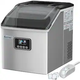 Costway - Stainless Steel Ice Maker Machine Countertop 48Lbs/24H Self-Clean with LCD Display - Silver