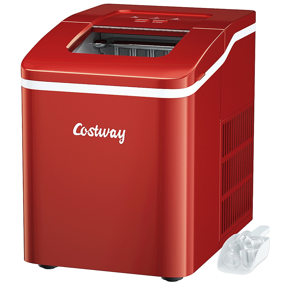Front. Costway - Portable Ice Maker Machine Countertop 26Lbs/24H Self-cleaning w/ Scoop - Red.