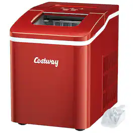Costway - Portable Ice Maker Machine Countertop 26Lbs/24H Self-cleaning w/ Scoop - Red