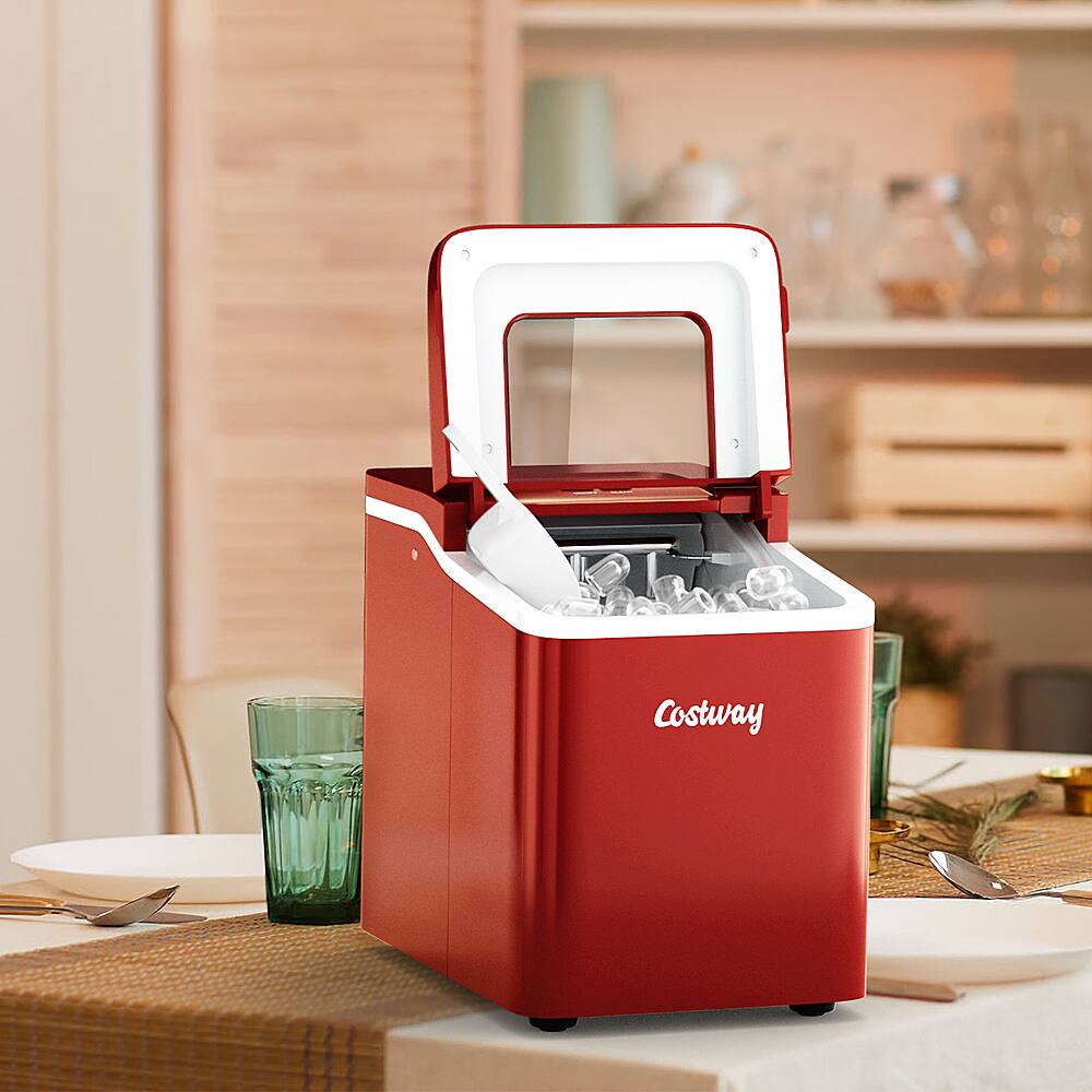 Alt View 12. Costway - Portable Ice Maker Machine Countertop 26Lbs/24H Self-cleaning w/ Scoop - Red.